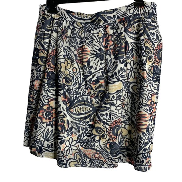 Loft Floral Swing Knee Length Skirt 14P White Lined Side Zipper Cotton - Picture 3 of 4